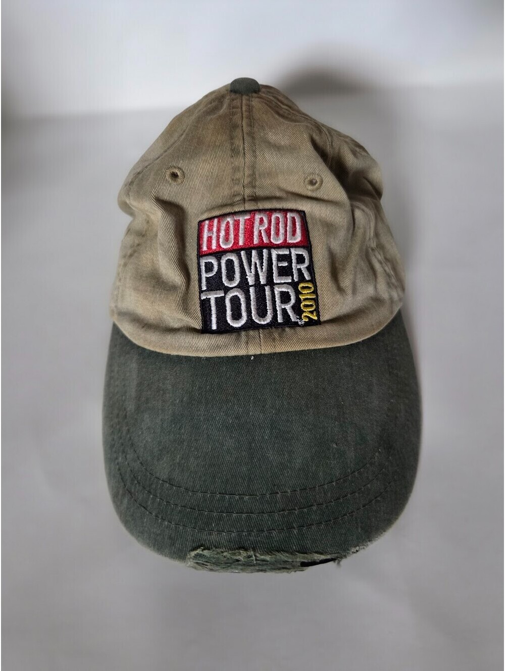 HOT ROD Power Tour 2010  Leather Strapback Khaki Baseball Cap Embroidered Hat